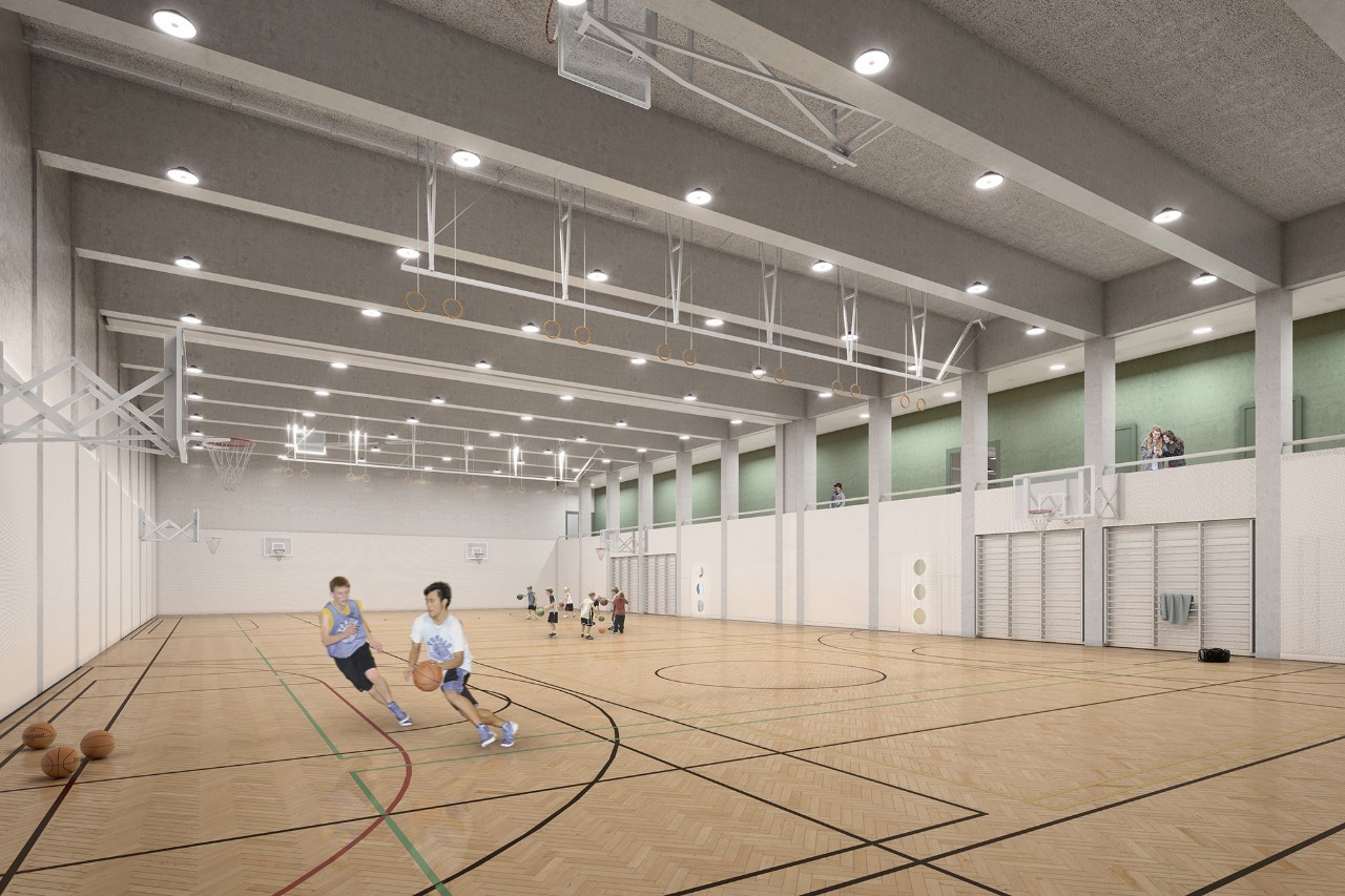 Neue Doppelsporthalle. (Visualisierung: Nightnurse Images, Zürich)